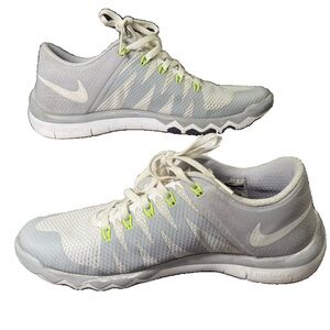 Nike White and Gray Sneakers with Lime Accents